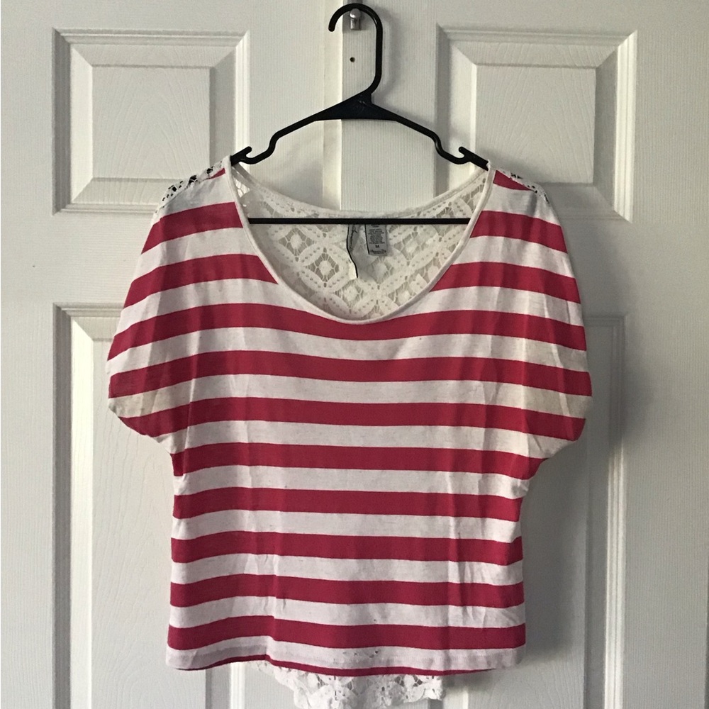 American Rag Red and White Striped Crop Top